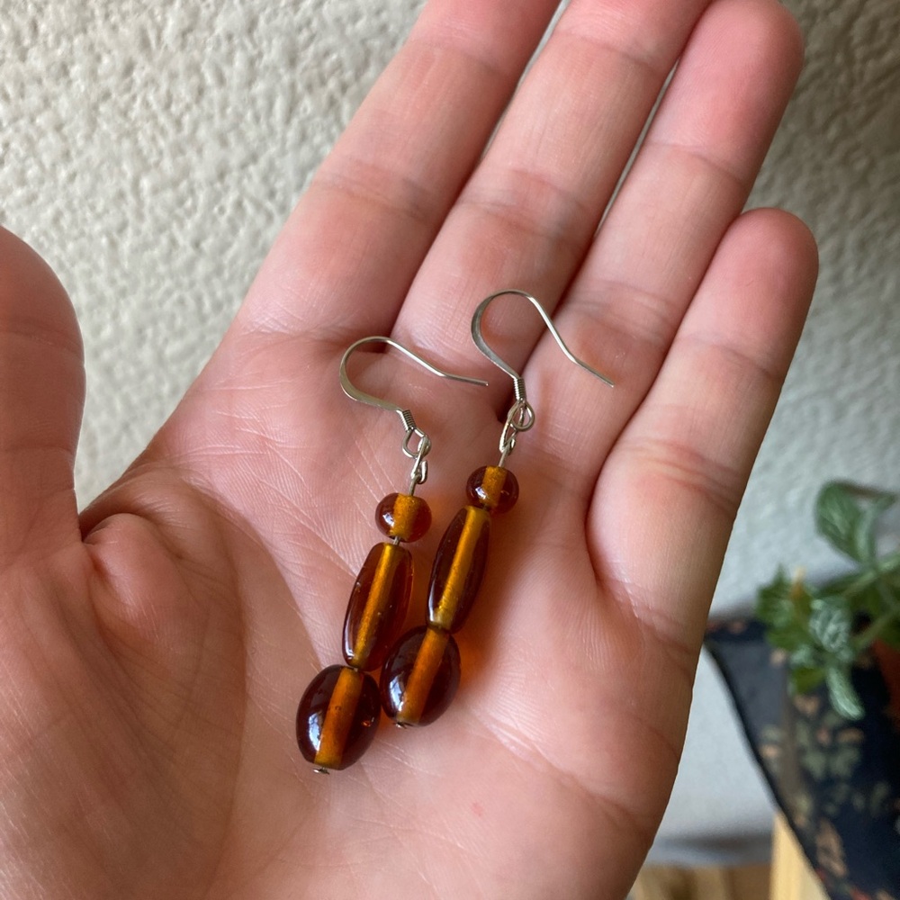 Handcrafted Amber-Toned Glass Beaded Earrings